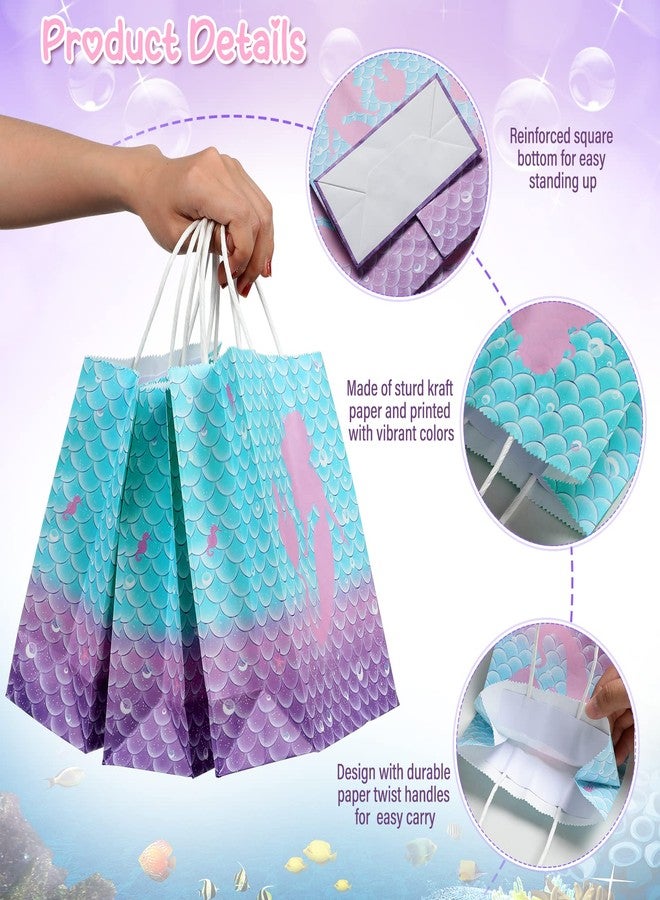Jectivs 16 Piece Mermaid Birthday Party Favor Bags - Kraft Paper Gift Bags with Handles for Kids' Little Mermaid Themed Baby Shower Party Supplies - Image 3